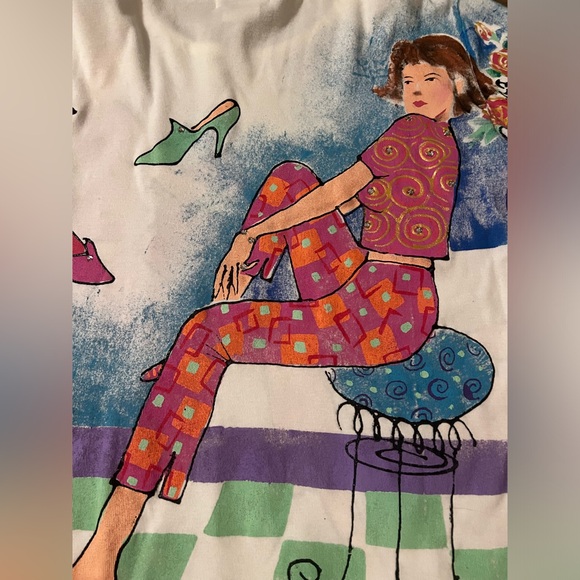 VINTAGE Kolorway USA Hand Painted 3/4 Sleeve Shirt fashion shoes girl - Picture 7 of 7